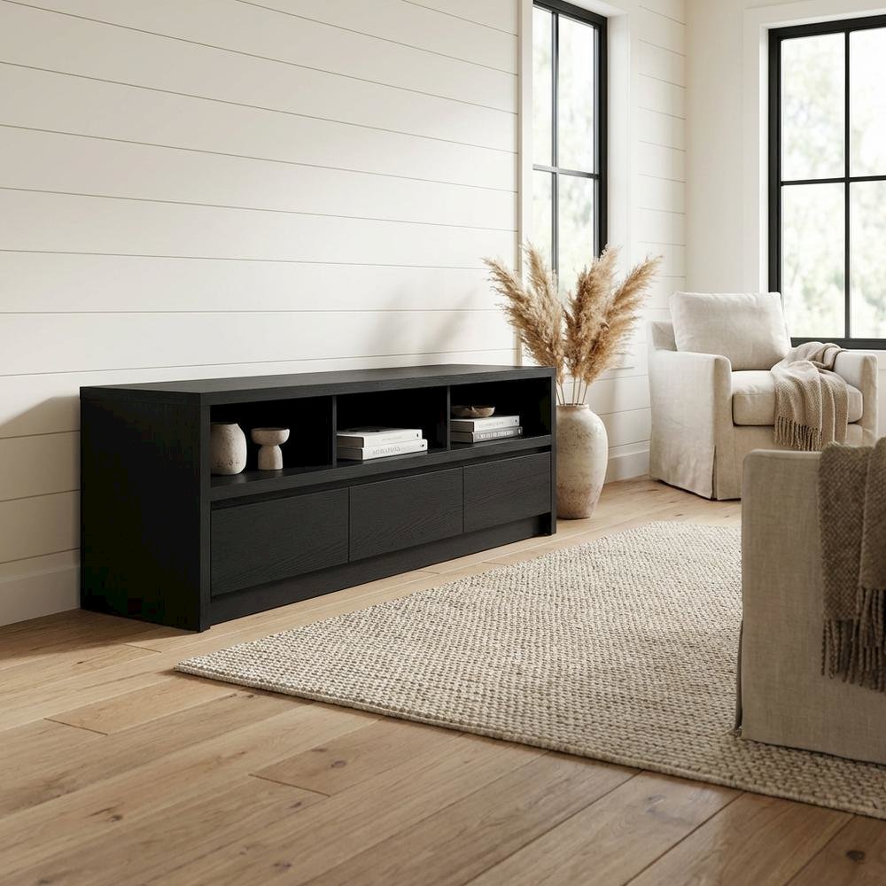 Black 59-Inch TV Stand with 3 Drawers and Contemporary Style