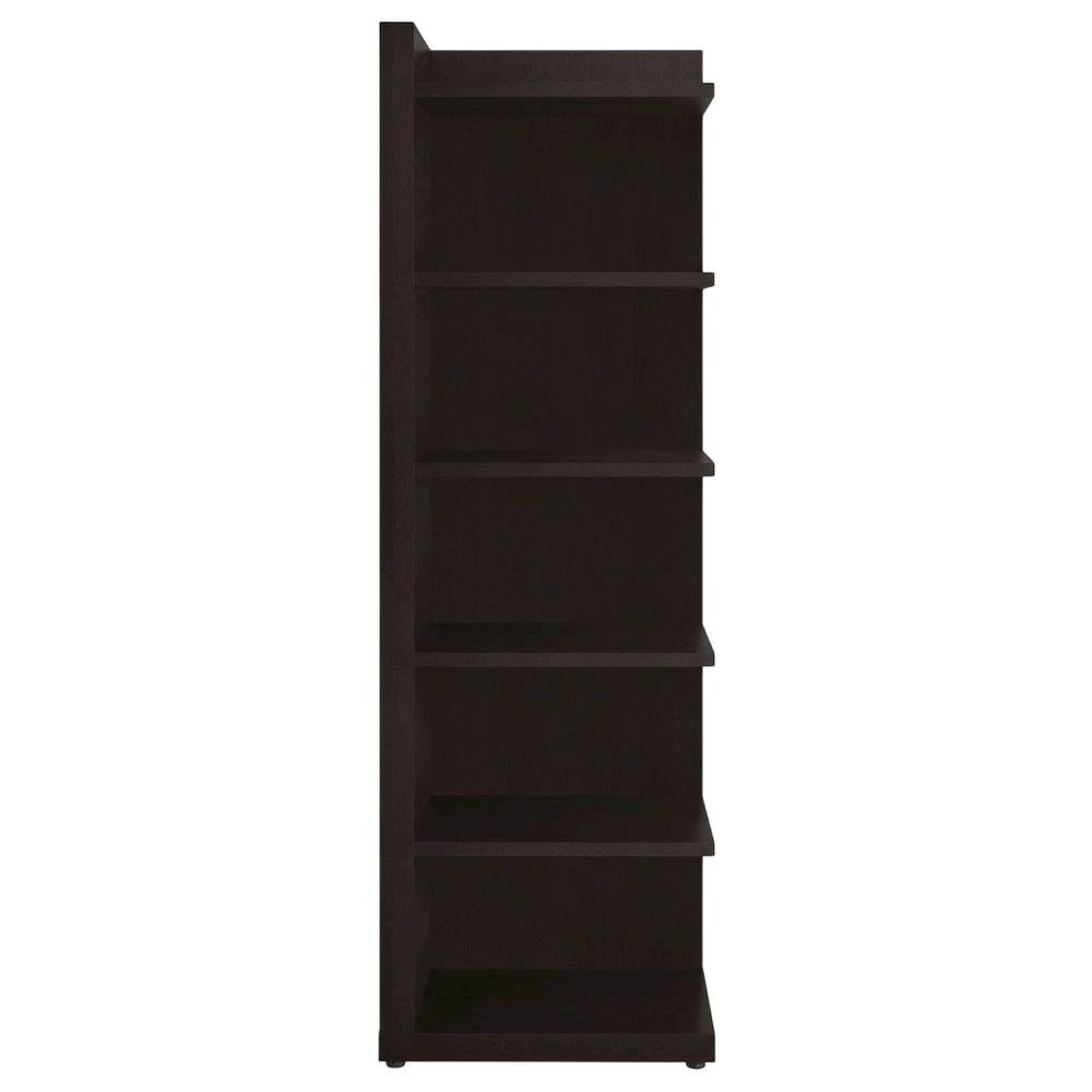 Corner Bookcase with 6 Shelves, Cappuccino Finish for Transitional Style Storage