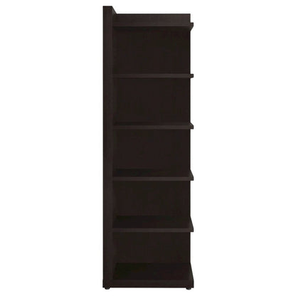 Corner Bookcase with 6 Shelves, Cappuccino Finish for Transitional Style Storage