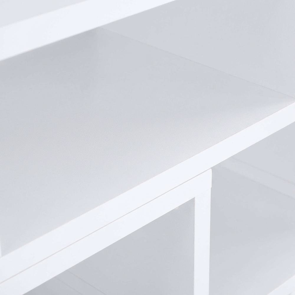 White multipurpose TV stand with open shelving and transitional style
