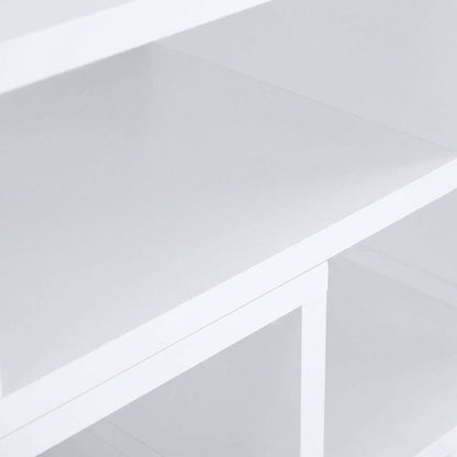 White multipurpose TV stand with open shelving and transitional style