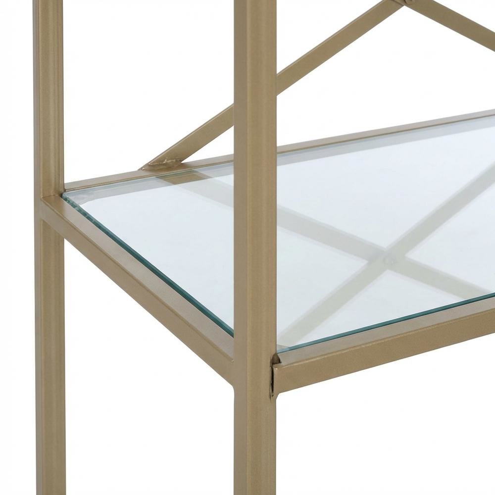 Gold 5-Shelf Glass Bookshelf with Contemporary Style and Tipover Restraint