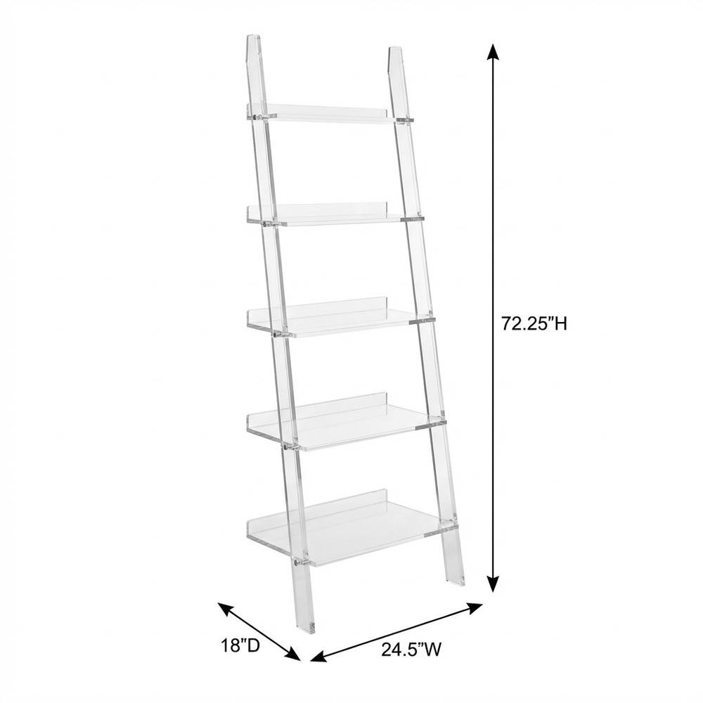 Clear 72-Inch Ladder Bookshelf with 4 Shelves and Tipover Restraint