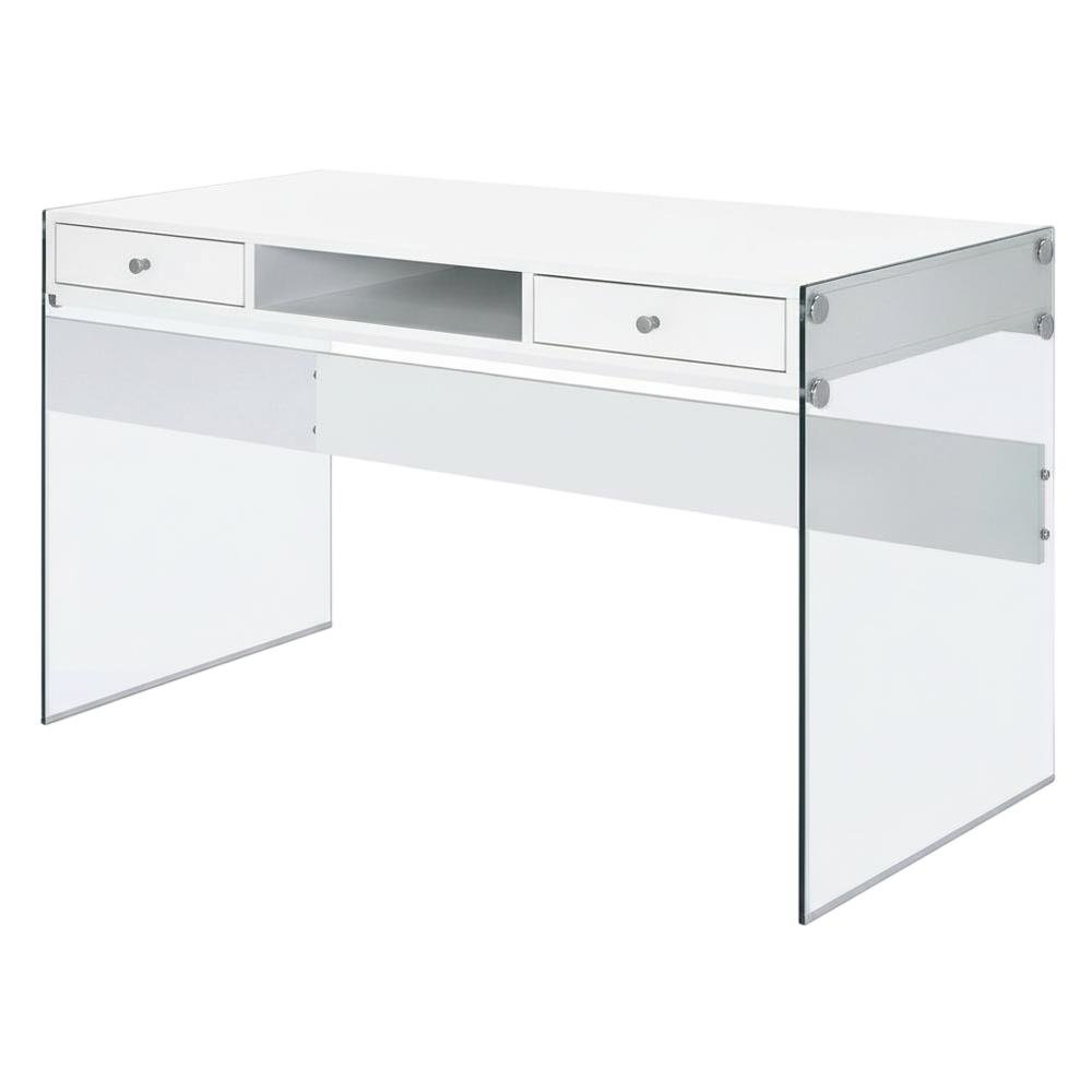 White High Gloss 48-Inch Office Desk With 2 Drawers, Contemporary Style