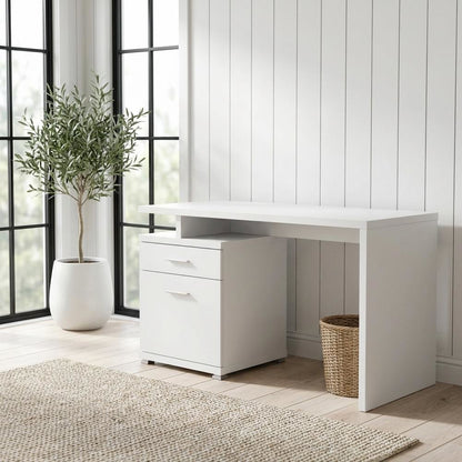 White 2-Drawer Office Computer Desk With Contemporary Style And Silver Finish