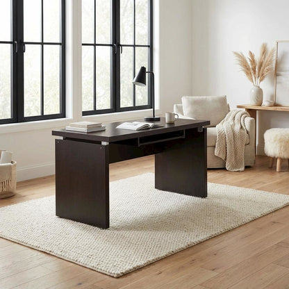 Brown 55-Inch Computer Desk With Keyboard Drawer And Transitional Style