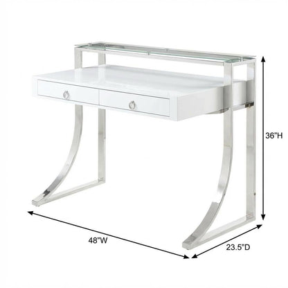 White High Gloss 48-Inch Office Desk With 2 Drawers And Contemporary Style