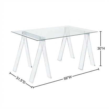 Clear Glass Top Acrylic Office Desk, Rectangular Design And Contemporary Style