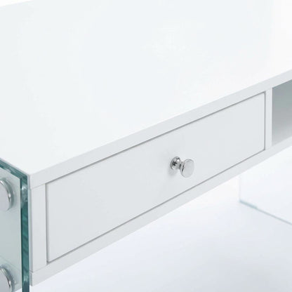 White High Gloss 48-Inch Office Desk With 2 Drawers, Contemporary Style