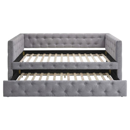 Gray Upholstered Twin Daybed With Trundle, Modern Classic Design