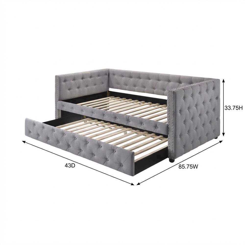 Gray Upholstered Twin Daybed With Trundle, Modern Classic Design