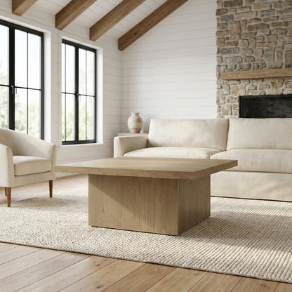 Square Latte Wood Cocktail Coffee Table with Leveler Glides and Modern Design