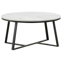 Contemporary Round Faux Marble Coffee Table with White and Matte Black Finish
