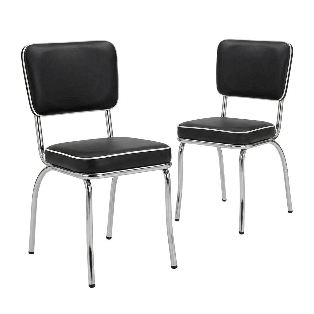 Set of 2 Stylish Black and Chrome Dining Chairs Inspired by Retro Diner Design