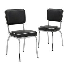 Set of 2 Stylish Black and Chrome Dining Chairs Inspired by Retro Diner Design