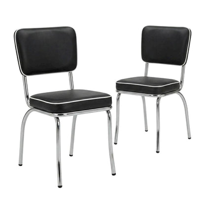 Set of 2 Stylish Black and Chrome Dining Chairs Inspired by Retro Diner Design