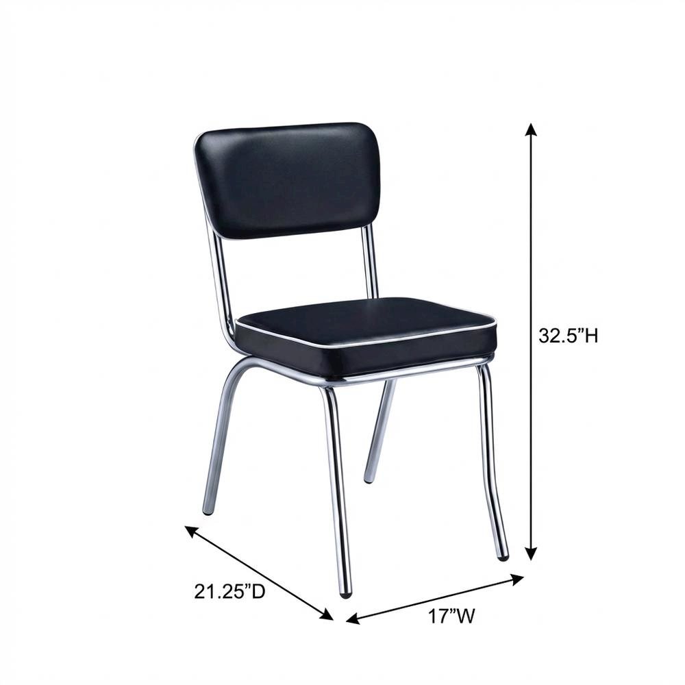 Set of 2 Stylish Black and Chrome Dining Chairs Inspired by Retro Diner Design