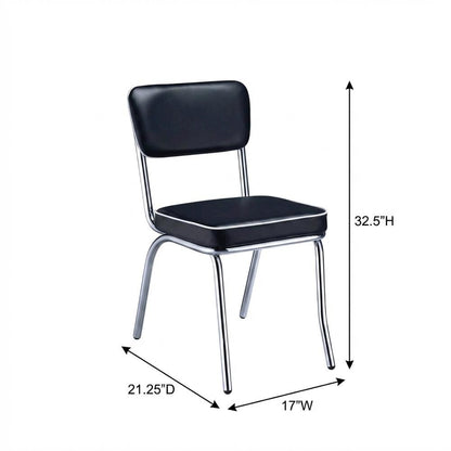 Set of 2 Stylish Black and Chrome Dining Chairs Inspired by Retro Diner Design