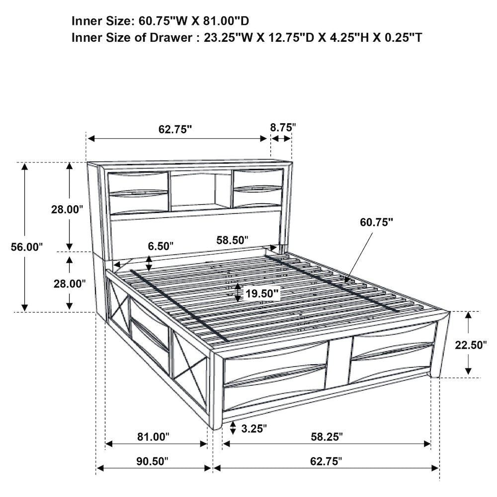 Briana Wood Queen Storage Bookcase Bed Black