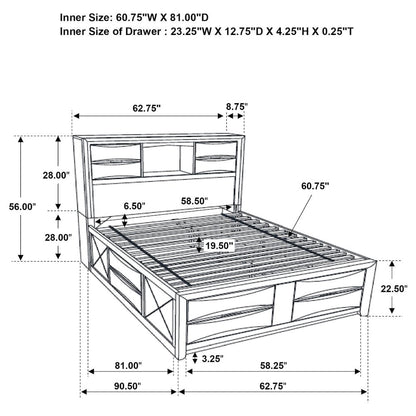 Briana Wood Queen Storage Bookcase Bed Black