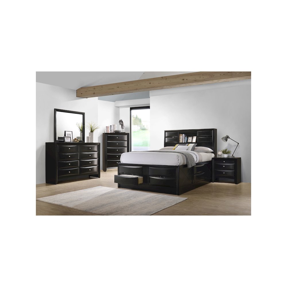 Briana Wood Queen Storage Bookcase Bed Black