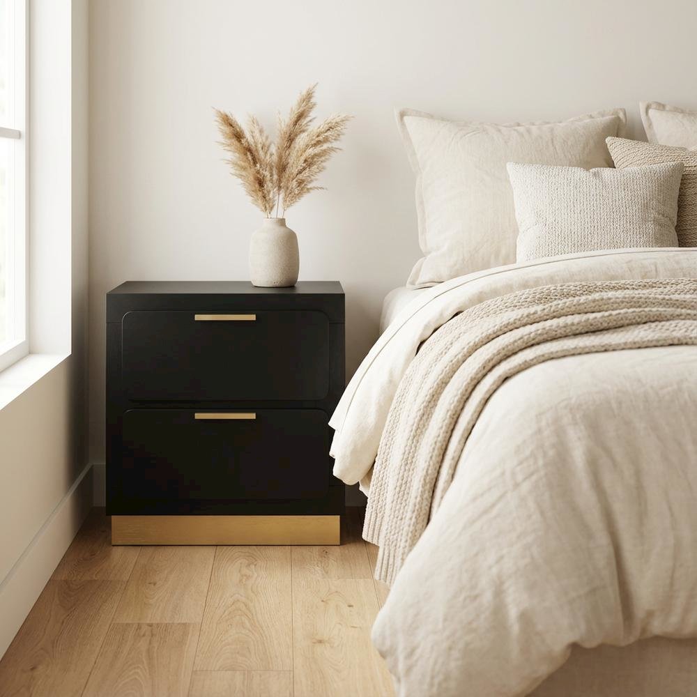 Black Nightstand with Gold Accents and Contemporary Design