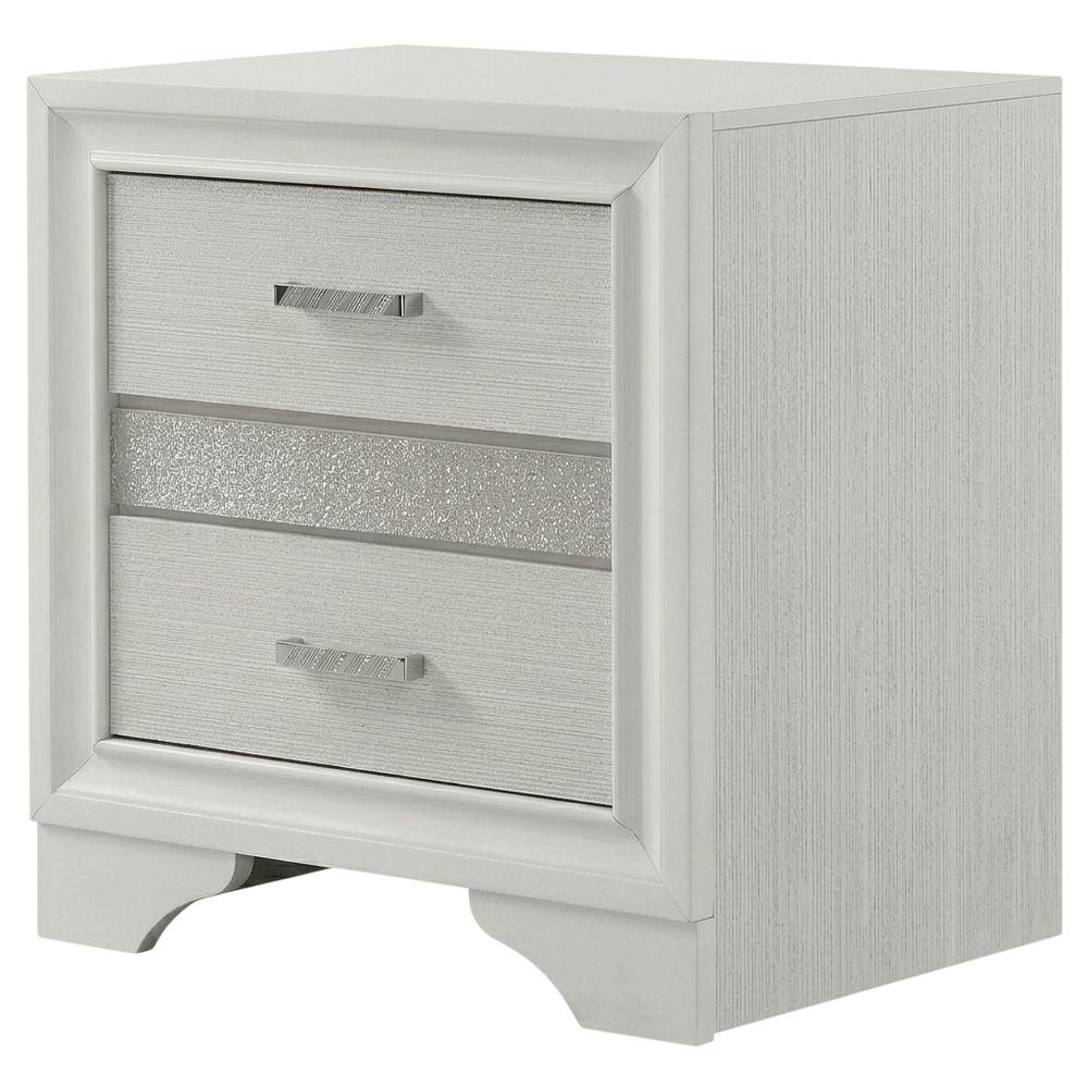 White Bedroom Nightstand with Crystal Finish and Contemporary Style
