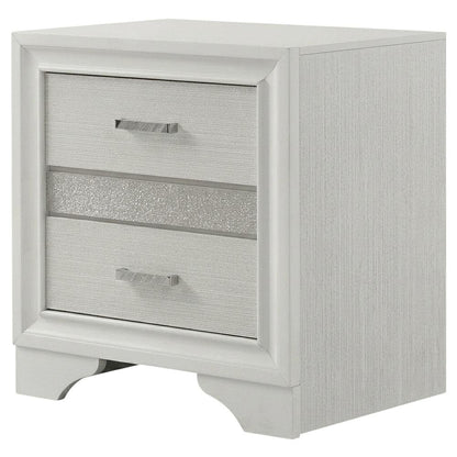 White Bedroom Nightstand with Crystal Finish and Contemporary Style