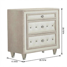Ivory and Camel Upholstered Nightstand with 3 Drawers and Modern Design
