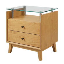 Pine Nightstand with Glass Top and Modern Style