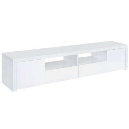 White high gloss engineered wood TV stand with 2 doors and contemporary design