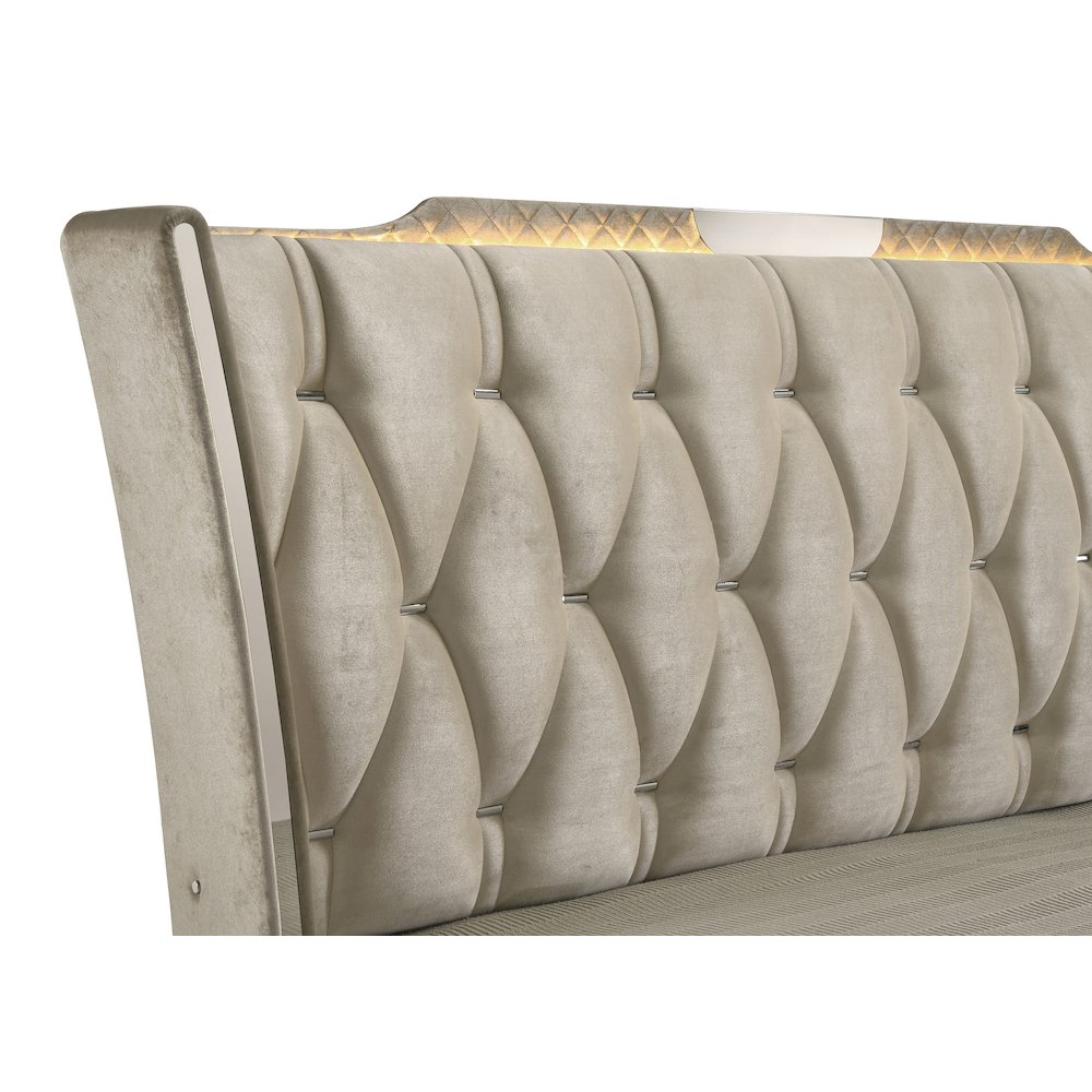 Lorient Queen LED Upholstered Wingback Bed Ivory and Camel