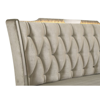 Lorient Queen LED Upholstered Wingback Bed Ivory and Camel