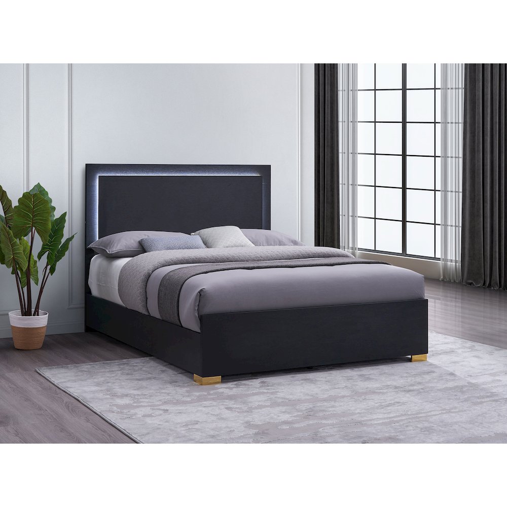 Marceline Wood Eastern King LED Panel Bed Black