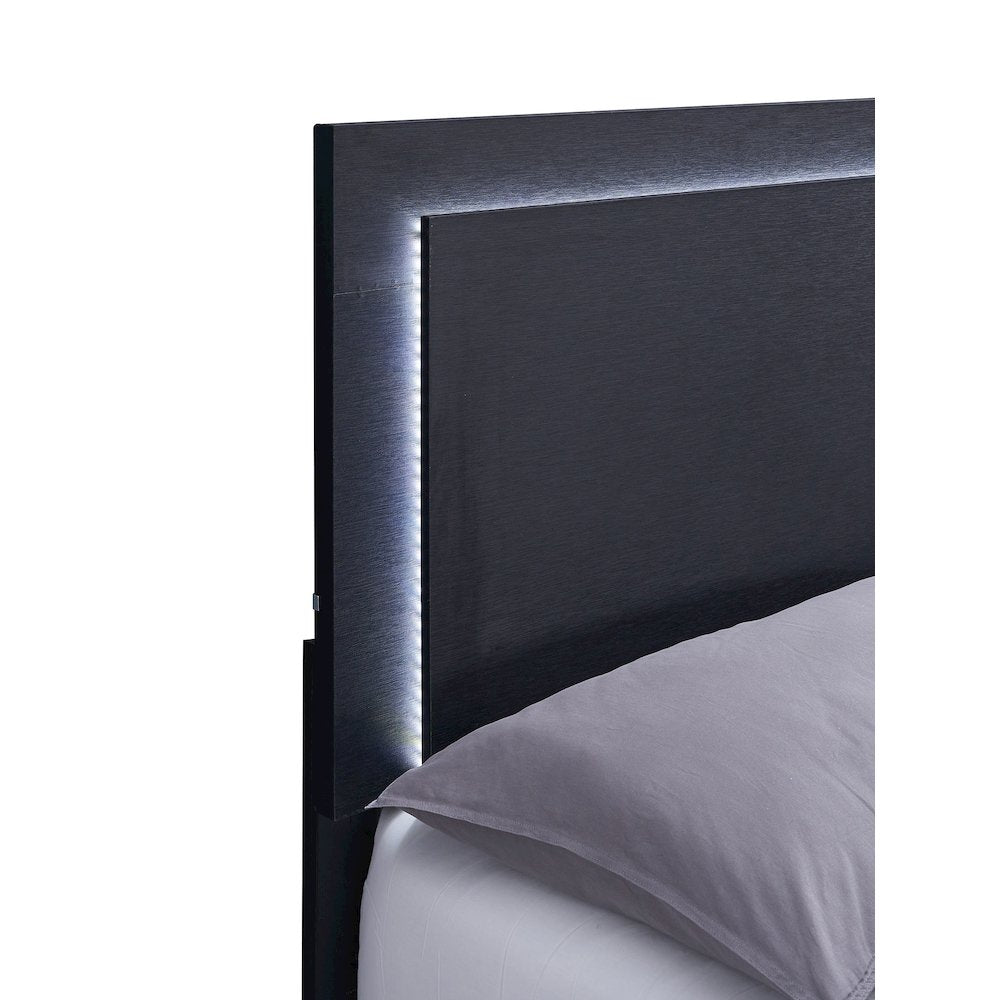 Marceline Wood Queen LED Panel Bed Black