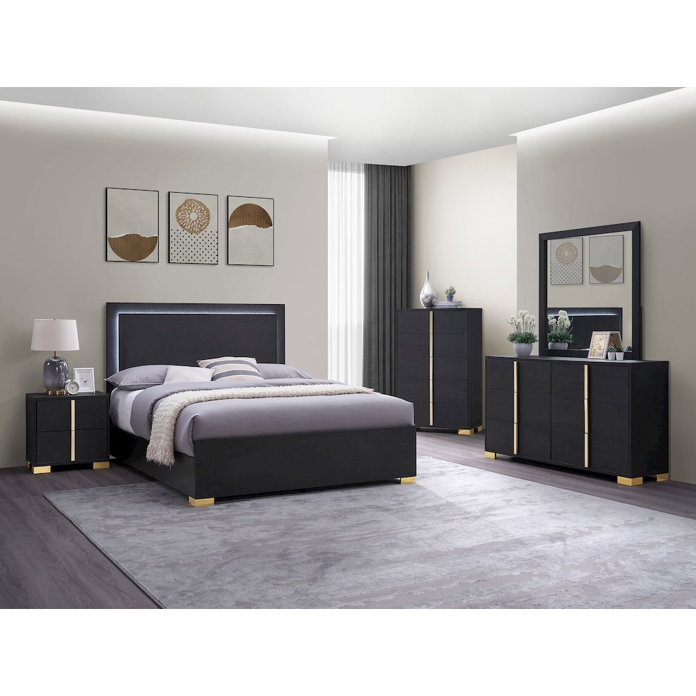 Marceline Wood Queen LED Panel Bed Black