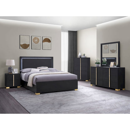 Marceline Wood Queen LED Panel Bed Black