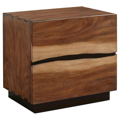 Farmhouse Walnut Nightstand – Dark Wood Nightstand with Two Drawers
