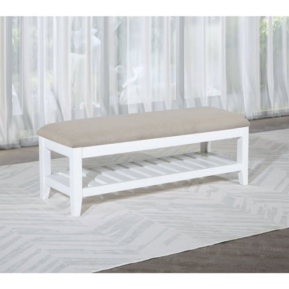 Bexhill Upholstered Rectangular Bench with Shelf White