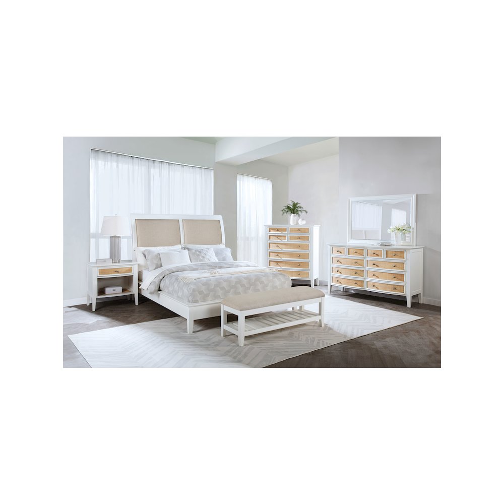 Bexhill Upholstered Rectangular Bench with Shelf White
