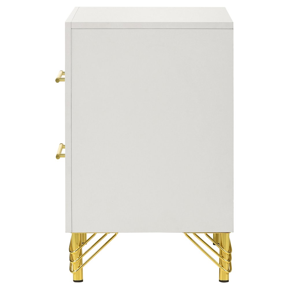 White and Gold Nightstand – Elegant 2 Drawer Nightstand for Bedroom