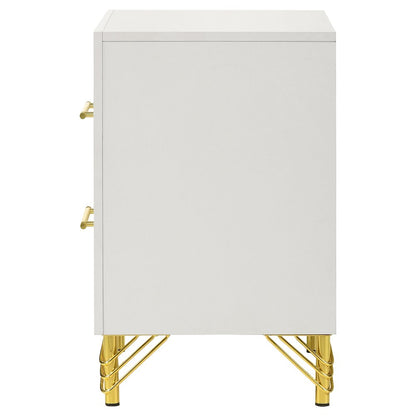 White and Gold Nightstand – Elegant 2 Drawer Nightstand for Bedroom