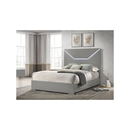 Ives Eastern King Panel Bed LED Headboard Grey High Gloss