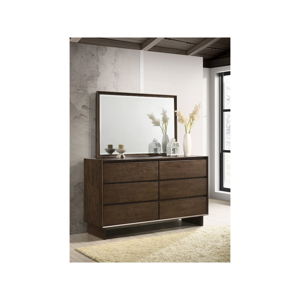 Glenwood 6-drawer Dresser and Mirror Warm Brown
