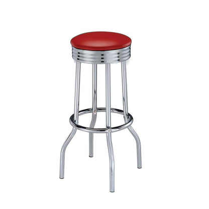 Upholstered Bar Stools with Chrome Base Set of 2 in Red and Silver
