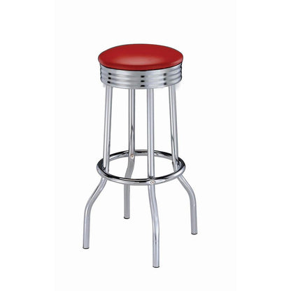 Upholstered Bar Stools with Chrome Base Set of 2 in Red and Silver