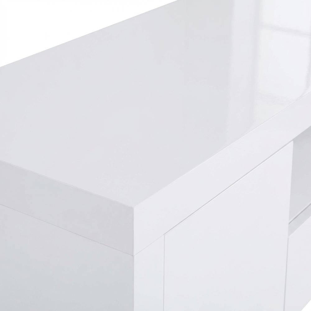 White high gloss engineered wood TV stand with 2 doors and contemporary design