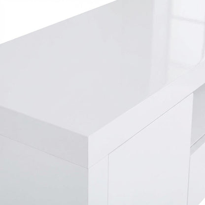 White high gloss engineered wood TV stand with 2 doors and contemporary design