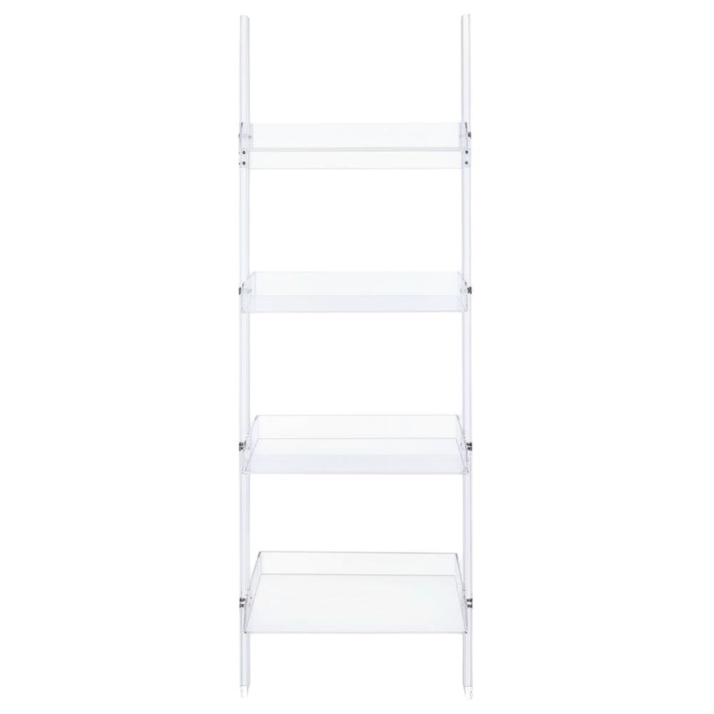 Clear 72-Inch Ladder Bookshelf with 4 Shelves and Tipover Restraint