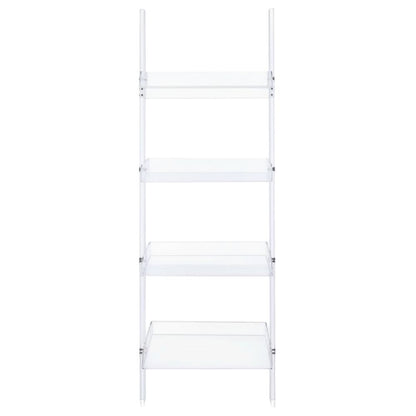 Clear 72-Inch Ladder Bookshelf with 4 Shelves and Tipover Restraint